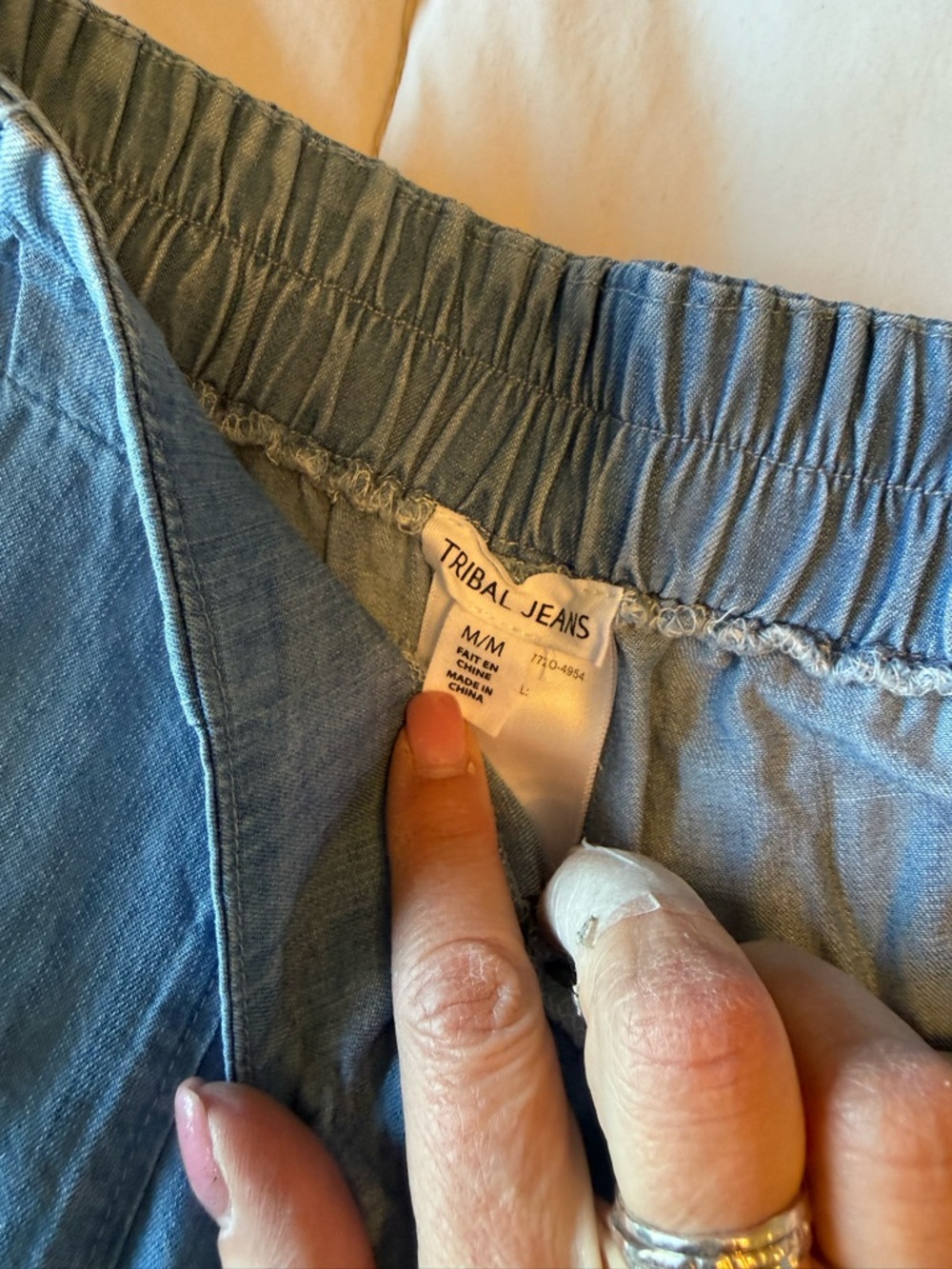 Tribal Light Wash Wide Leg Tencel Pants - Blue - Picture 2 of 8